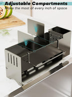 Kitchen Sink Caddy Organizer, Sponge Holder for Kitchen Sink with Upgraded Extra-Wide Drain Board, Efficient Drainage, Stainless Steel with Rust-Resistant Coating