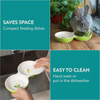 Navaris Twin Feeding Dog or Cat Bowls - Durable Double Ceramic Kitten or Puppy Bowl Set - Ideal for Food & Water for Small Pets - Space-Saving Design & Easy to Clean - Green
