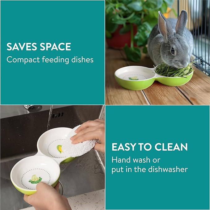 Navaris Twin Feeding Dog or Cat Bowls - Durable Double Ceramic Kitten or Puppy Bowl Set - Ideal for Food & Water for Small Pets - Space-Saving Design & Easy to Clean - Green