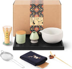 Artcome Japanese Matcha Tea Set, Matcha Bowl with Pouring Spout, Black Tea Tray, Matcha Whisk, Ceramic Whisk Holder, Matcha Powder Caddy, Handmade Matcha Ceremony Kit For Japanese Tea Ceremony (10Pcs)