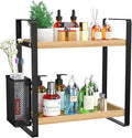 LEMIKKLE 2-Tier Wood Bathroom Counter Organizer with Basket,Waterproof Vanity Skincare Storage for Bathroom, Kitchen, Dresser