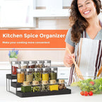 Expandable Spice Rack Organizer - 3 Tier Adjustable Spice Organizer for Cabinet & Countertop - Easy Visibility - Black