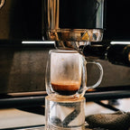 Wlasss Espresso Cups, 7.4oz/210ml Double Walled Glass Coffee Mugs Set of 4, Clear Hand Blown Insulated Glass Coffee Cups with Handle for Espresso, Cappuccino, Latte, Americano, Coffee Lovers Gift