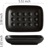 Miamolo Soap Dish, Ceramic Soap Holder Shower Soap Dish for Bar Soap Sponge, Soap Saver Tray for Bathroom Kitchen Sink, Black