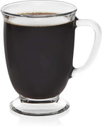 Libbey Kona Glass Coffee Mugs Set of 6, Elegant 16 Ounce Clear Tea Cup Set , Dishwasher Safe Glass Mugs with Handles for Tea, Coffee,and Espresso