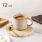 GBhome 12OZ Stackable Coffee Mugs Set of 6, Ceramic Coffee Mugs with Texture Patterns for Man,Woman,Dad,Mom, Modern Coffee Mugs Cups for Latte/Cappuccino/Cocoa. Dishwasher&Microwave Safe, Pale Khaki