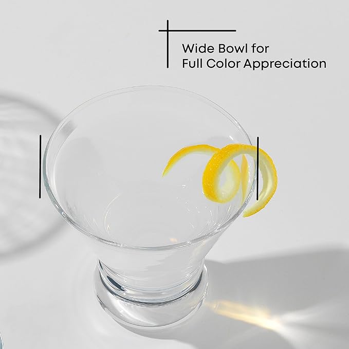 JoyJolt Afina Stemless Martini Glasses Set of 4, 8.5oz Liquor Drinking Glasses for Cocktail and Margarita, Bar Glass Cups, Glass Dessert Cups