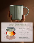 famiware Coffee Mug Set for 8, Star 12 oz Catering Mugs Cup Set with Handle for Coffee, Tea, Cocoa, Milk - Ceramic Stoneware Drinkware Set, Matte Green