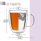 BTaT- Double Walled Glass Coffee Mugs, 16 oz, Set of 6, Glass Coffee Cups with Handle, Insulated Clear Coffee Mug for Hot and Cold Beverages, Cappuccino, Latte, Tea, Americano, Microwave Safe