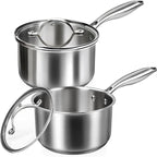 Stainless Steel Saucepan Set with Lids 1.5QT & 2.2QT, Tri-Ply Stainless Steel Sauce Pot Set, Induction Saucepans, 4 Pcs Nonstick Saucepans Cookware Set, Dishwasher Safe