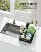 ULG Dish Drying Rack with Drainboard, Dish Rack for Kitchen Counter, Rustproof Dish Drainer with Detachable Utensil Holder, Adjustable Swivel Spout Dish Strainers, Black