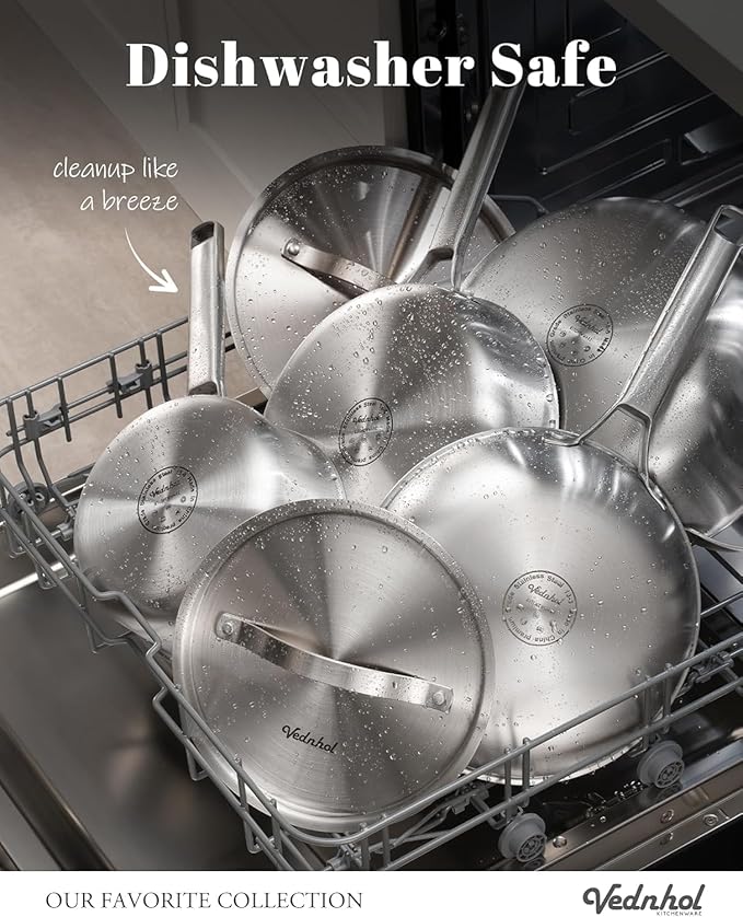 Stainless Steel Frying Pan 12 Inch with Lid, Fully Clad Tri-Ply Stainless Steel Skillet for Even Heating, Brushed Finish, Dishwasher & Oven Safe, Induction & All Stovetops Compatible