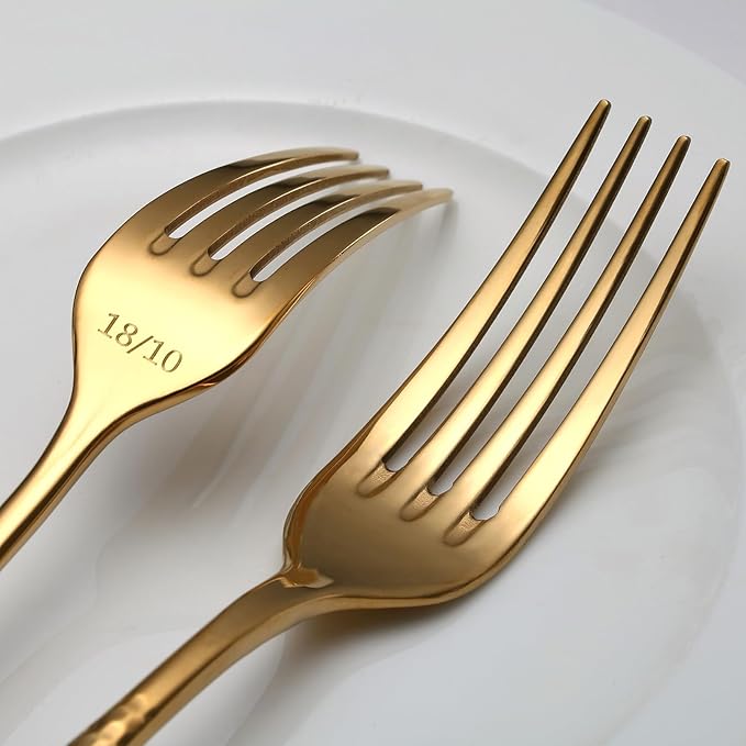 Quality Material Silverware Set with Squared Edge,18/10 Stainless Steel Cutlery Set,45 Piece Flatware Set,Service for 8,Dishwasher Safe(45)(gold)