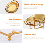 Ceramic Fruit Bowl for Kitchen Counter - 3 Tier Fruit Basket with Metal Stand, Tiered Fruit Stand for Countertop, Snack, Nuts, Cake, Dessert, Small & Cute (Gold & White,Small)