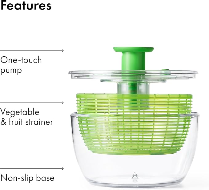 OXO Good Grips Salad Spinner - Large, Green Lettuce & Fruit Washer, BPA-Free, Easy One-Hand Pump