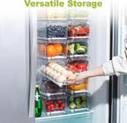 Pull Out Fridge Organizer Drawer, Stackable Refrigerator Storage Bins with Drain Tray and Lid, Clear Fruit and Vegetable Storage Containers Box, for Kitchen Freezer, 2-Pack