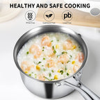 EWFEN 3 Ply Stainless Steel Sauce Pan Set with Lids, 1 & 2 Quart Multipurpose Cooking Pot, Stay-Cool Handle, Induction Oven Dishwasher Safe, 1QT & 2QT