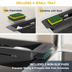 NiHome Extendable Sink Kitchen Organizer, Extra Long Telescopic Brush Storage Rack for Sponge, Non-Slip Pads Expandable Sink Caddy, Adjustable Sponge/Brush Rack with Drainage Durable ABS (Black)