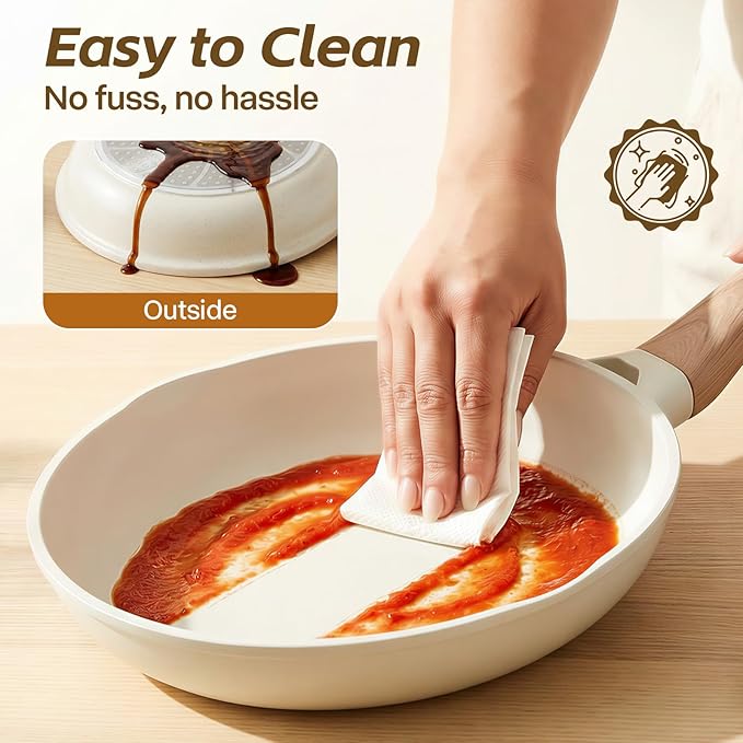 UESLUCK 12 Inch Creamic Non Stick Frying Pan With Lid- Large Creamic Skillet With lid, Omlet Pan Non Stick With Cool-Touch Handle, PFAS & PTFE Free, Compatible with All Stovetops