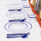 N9R 600PCS Disposable Plastic Plates, Blue Plastic Dinnerware Set Includes 100 Dinner Plates, Dessert Plate, Cups, Spoons, Forks, Knives for 100 Guests, Perfect for Party, Wedding, Birthday