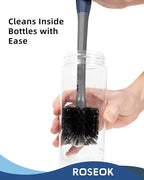 ROSEOK 2 in 1 Long Handle Bottle Brush with Straw Brush for Cleaning Glass, Sports Bottle, Coffee Mug, Gray, 1 Pack