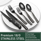EWFEN 24-Piece Black Silverware Set with Steak Knives, Black Flatware Set for 4, Food-Grade Stainless Steel Tableware Cutlery Set, Mirror Finished Utensil Sets for Home Restaurant, Wave Hammered