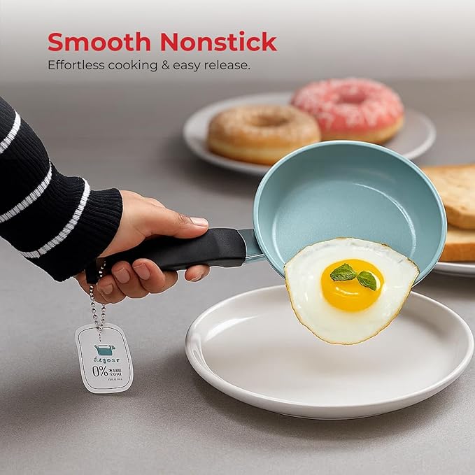 SALFORD Forged 5.5 Inch Mini Nonstick Frying Pan - Ceramic Skillet for Egg Omelet & Pancakes with Bakelite Handle Chef's Cookware - PTFE, PFAS & PFOA Free (Turquoise)