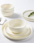 TheTerra Ceramic Dinnerware Sets for 4, 12 Pieces Porcelain Lightweight Plates and Bowls Sets, Scratch Resistant Dish Set, Oven & Microwave & Dishwasher Safe, Ivory Speckled
