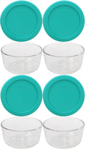 Pyrex 7202 1-Cup Glass Bowls & 7202-PC Turquoise Lids (4-Pack) - Made in USA