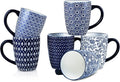 Selamica 16 oz Porcelain Coffee Mugs Set, Ceramic Tea Cup with Handle, dishwasher, oven, microwave safe, Pack of 6, Vintage Blue