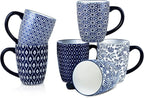 Selamica 16 oz Porcelain Coffee Mugs Set, Ceramic Tea Cup with Handle, dishwasher, oven, microwave safe, Pack of 6, Vintage Blue