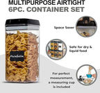 Shazo Airtight Food Storage Containers with Lids - 6 PC BPA Free Clear Plastic Cereal Containers with Easy Lock Lids for Kitchen and Pantry Organization for Snacks and Pasta - 1.2L