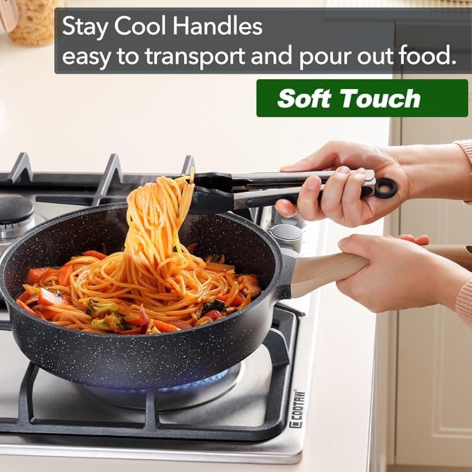 Nonstick Deep Frying Pan with Lid, 3.5 QT Swiss Granite Coating Sauté Pan, 10 Inch Healthy Non Stick Skillet Cooking Pan with Stay Cool Handles, PFOA Free, Induction Ready.
