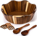 LemonRoad Wooden Salad Bowls Set 12 inch Wavy Large Acacia Wood Serving Bowl with 2 Wooden Hands 2 Utensils Fork Spoon for Fruit, Salad, Cereal, Corn flake, Pasta, Food(Irregular Shaped)