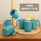 Coffee Mug 16 OZ, Wheat Straw Coffee Mugs Set of 6, Unbreakable Water Tumbler, Plastic Mugs with Handles, Microwave and Dishwasher Safe Camping Coffee Cups for RV, Outdoor Activities - Green