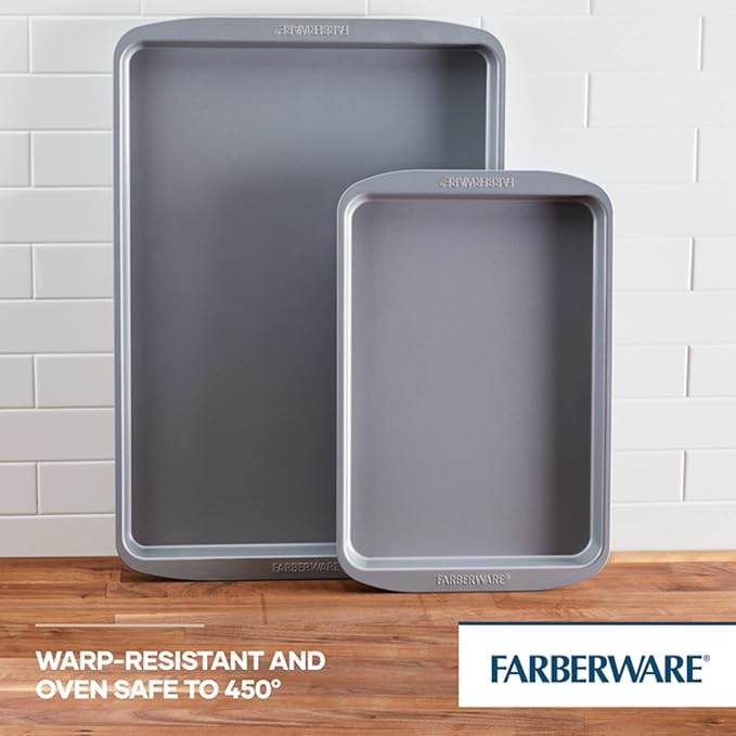 Farberware GoldenBake Nonstick Bakeware Cookie/Baking Sheet Pan Set, 2 Piece, Gray