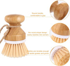Boao 3 Pieces Bamboo Dish Scrub Brush and 1 Holder Natural Wooden Kitchen Cleaning Scrubbers Durable Bamboo Palm Household Pot Scrubber Brush for Dishes Pots Pans Kitchen Sink Cleaning