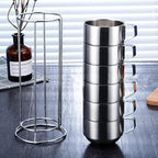 SZCXTOP 6.8 Oz Stainless Steel Coffee Cups Set of 6 Mug,Stackable Double Heat Insulation Metal Coffee Mugs with Stand Rack,Perfect for Cold Drinks or Hot Drink (6)