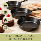 4 Inch Mini Cast Iron Skillet Set with Silicone Mitt, Small Frying Pan with Handle, Pre Seasoned Mini Skillets for Camping, Kitchen Cooking, Indoor and Outdoor (Black)