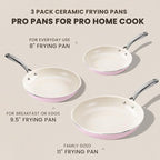 Kikcoin Non Stick Frying Pans Set, 3 Pack Ceramic Frying Pan with Stay Cool Handle, 8+9.5+11 Inch Nonstick Omelet Pan Non Toxic Egg Pans for Cooking, Induction Ready, Oven/Dishwasher Safe (Pink)