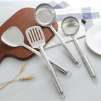 Pleafind Cooking Utensils Set - 4 Pcs Stainless Steel Kitchen Utensils, Wok Utensils Set Include Wok Ladle, Wok Spatula, Slotted Spoon and Slotted Spatula, Dishwasher Safe