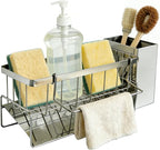 Sponge Holder for Kitchen,soap dispenser holder,multifunctional Stainless Steel sink caddy with Brush Holder,bathroom sink Organizers for Essentials,hand sanitizer holder,toothbrush Toothpaste holder