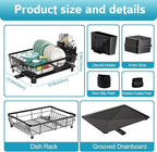 Dish Drying Rack - Space Saving Dish Rack - Dish Racks for Kitchen Counter with Drainboard,Rustproof Dish Drainer with Removable Utensil Holder,Black