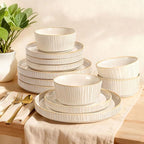 Reactive Glaze Ceramic Plates and Bowls Sets for 4, Stoneware Dinnerware Sets, Housewarming Gifts, Chip Resistant Microwave Dishwasher Safe, 12 Pcs Dish Set White