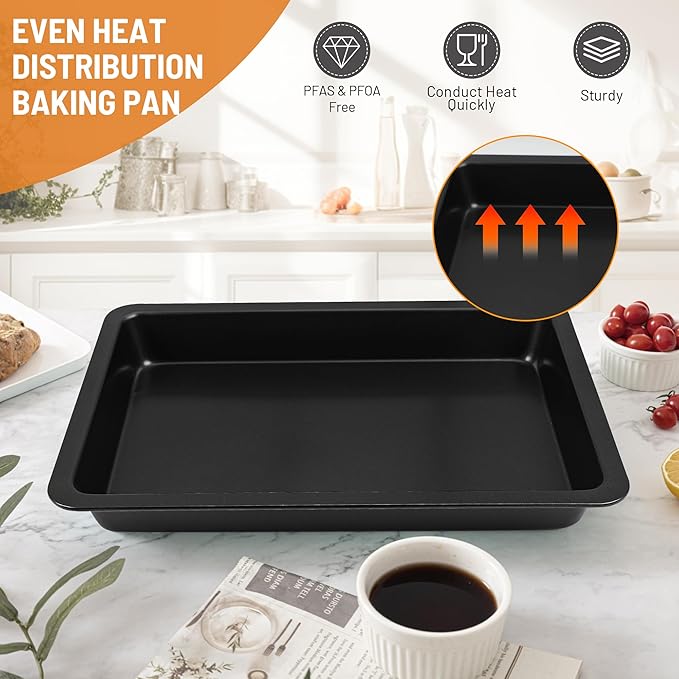 Sheet Cake Pan with Lid, 15"×10"×2" Deep Jelly Roll Pan, Non-Stick Ceramic Coating Baking Pan, Oven Safe 450°F, PFOA & PTFE Free, Bake & Carry for Texas Sheet Cake, Brownies, Potluck (Black)