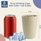 Wheat Straw Cups 6 PCS - 16 OZ Cup Set, Unbreakable Drinking Glasses, Kids Cup Set for Kitchen, Alternative to Plastic Cups Reusable Dishwasher Safe Water Tumbler (Beige)
