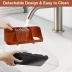 GFWARE Bathroom Decor and Accessories - Detachable 7 Slots Kids Electric Toothbrush and Toothpaste Holde for Bathroom Tray Countertop Vanity Storage, Bathroom Sink Storage Organizer, Red Wood