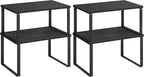SONGMICS Cabinet Organizer Shelf, Set of 2 Kitchen Counter Shelves, Kitchen Storage, Spice Rack, Stackable, Expandable, Metal and Engineered Wood, Ink Black and Charcoal Black UKCS02B01 (Pack of 2)