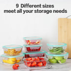 HOMBERKING 24pc Glass Food Storage Containers with Lids, Glass Meal Prep Containers, Airtight Bento Boxes, BPA Free & Leak Proof, Pantry Kitchen Storage(12 lids & 12 Containers) - Blue