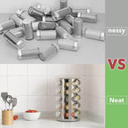 New England Stories Revolving Spice Rack Set with 20 Spice Jars, Kitchen Spice Tower Organizer for Countertop or Cabinet - Carousel Storage Includes 386 Spice Labels (Silver)